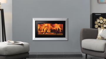 Stovax Studio 1 Bauhaus inset wood burning fire in Polished Stainless Steel.