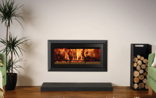 Stovax Studio 2 Bauhaus inset wood burning fire in Jet Black Metallic.