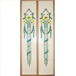 H R Johnson Floral Set of 5 Tube-Lined Tiles Green Yellow x 2 - Was £180 Now £90