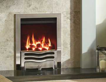 Gazco Logic™ HE Wave Inset gas fire in Polished Chrome effect.