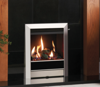 Gazco Logic™ HE conventional flue fire, log effect Brushed Stainless with Tempo complete front