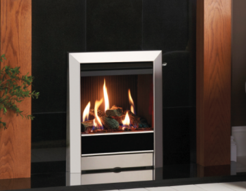 Gazco Logic™ HE conventional flue fire, log effect Brushed Stainless with Tempo complete front