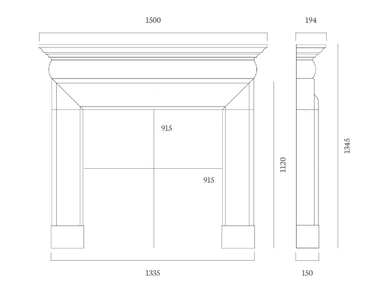 The Hampton 59″ Fireplace mantel dimensions