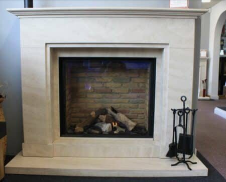 Natura 60" Jersey Suite in Marsden Beige Natural Limestone with the DRU Maestro 75 EcoWave Gas Fire