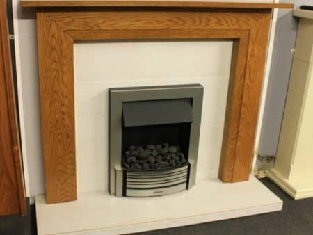 Trent Fireplaces Solid Wood 54" Surround in Dark Oak Finish with Madison White Tile Set and Selected Inset Electric Fire (Chelmsford Shop)