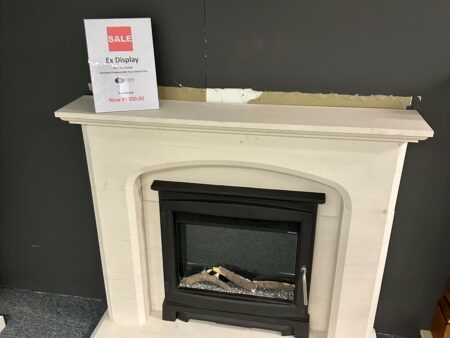 Newman Fireplace Avalade in limestone with Pryzm cast stove front