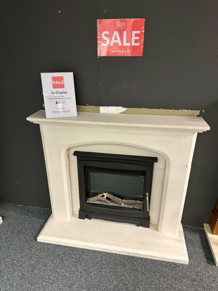 Newman Fireplace Avalade in limestone with Pryzm cast stove front