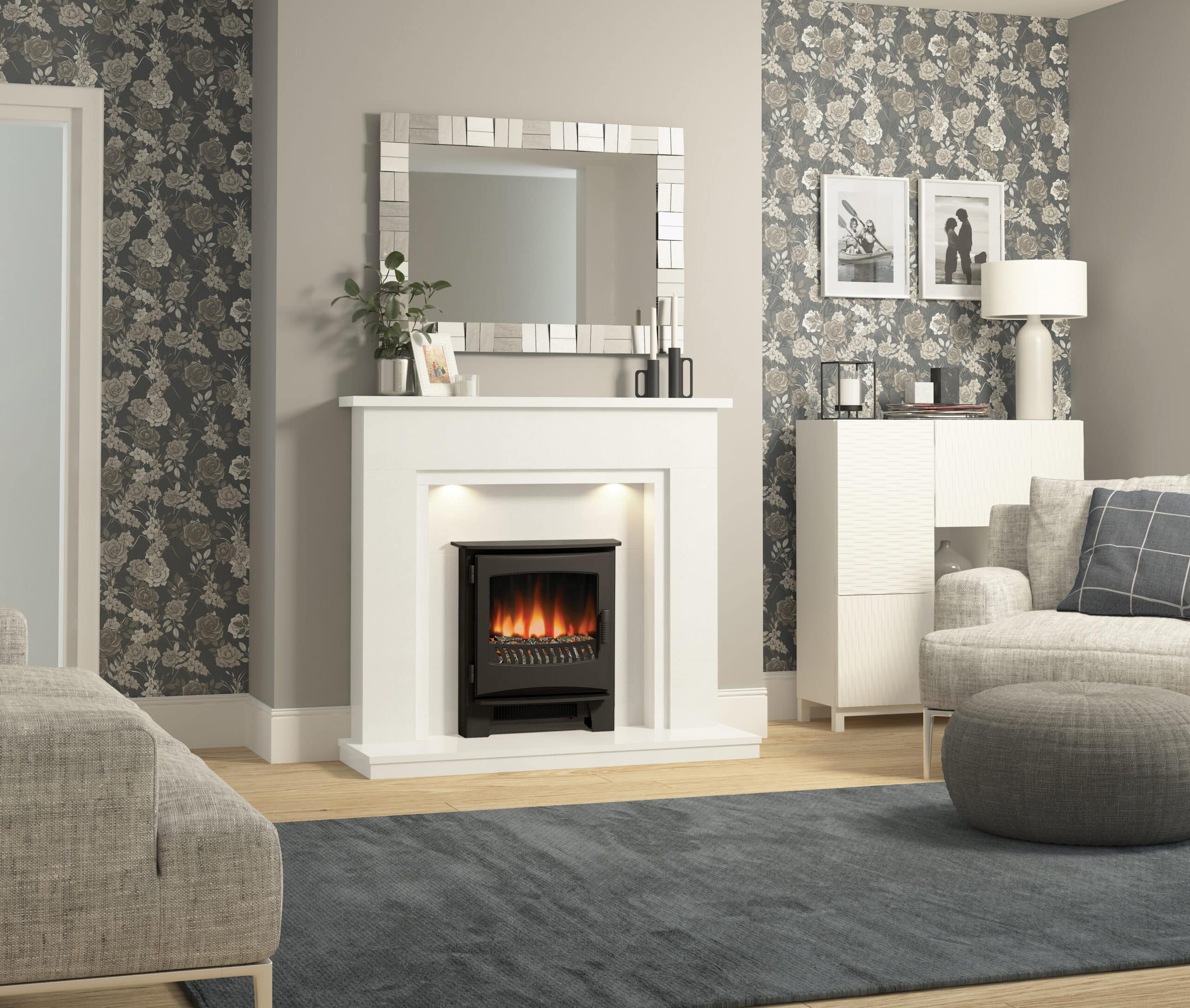 brookside inset electric stove and mantlepiece