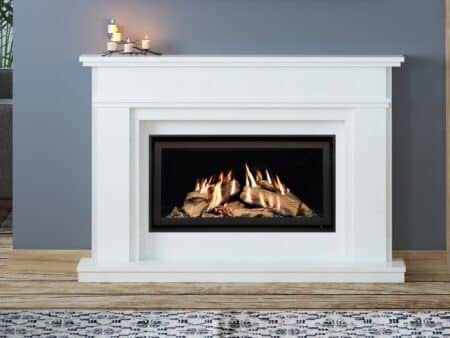 Cobblestone in White Micromarble with Highcliffe 800CF Gas Fire