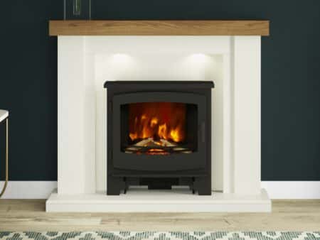 Cottermore in Soft White & Country Oak with Foxworth Large Inset electric Stove