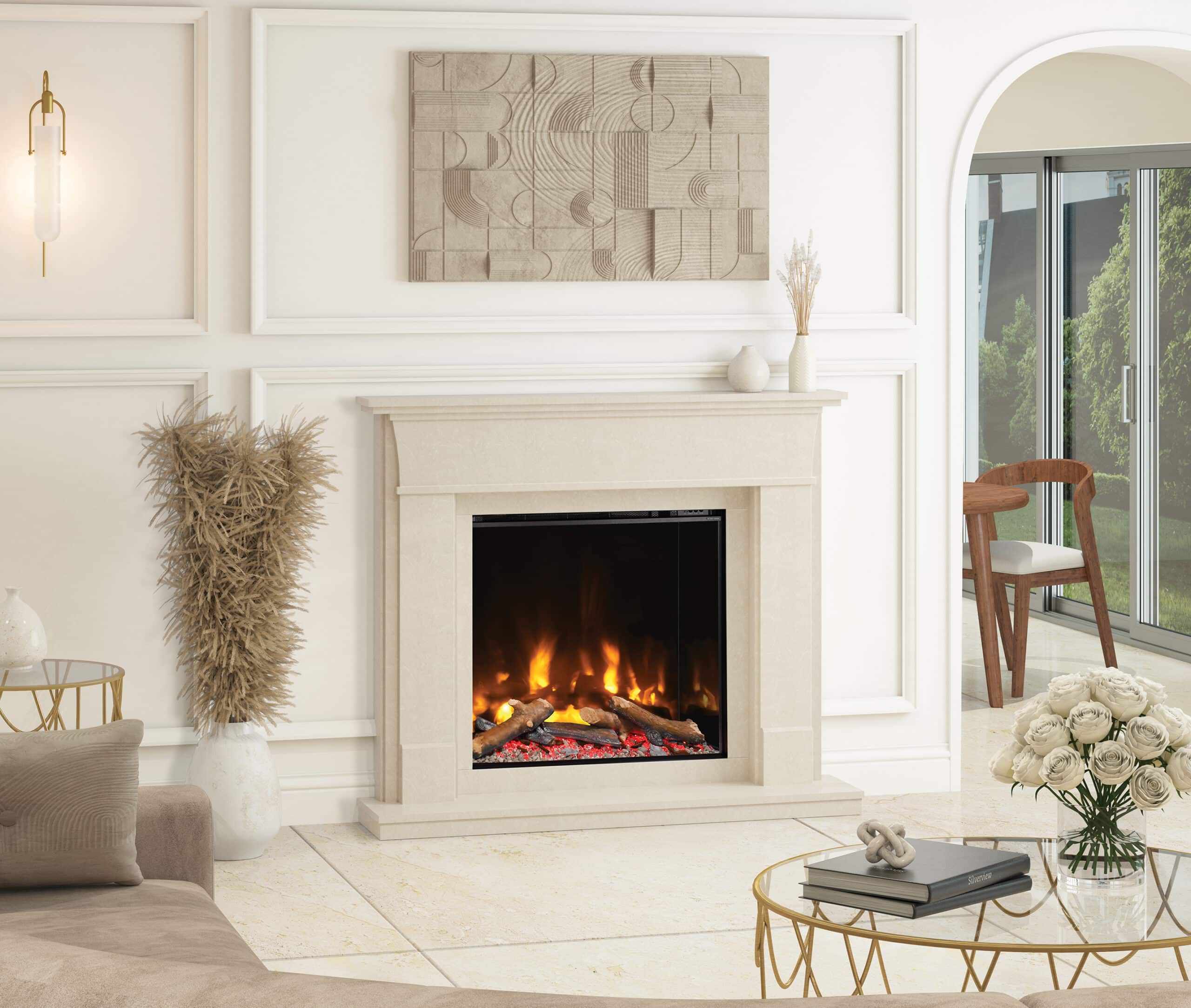 Elkstone in Pearlstone Micromarble with Saxton 750P Electric Fire