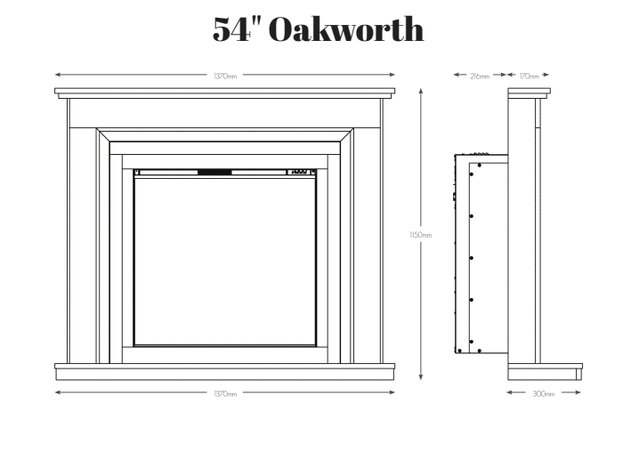 oakworth fireplace dimensions