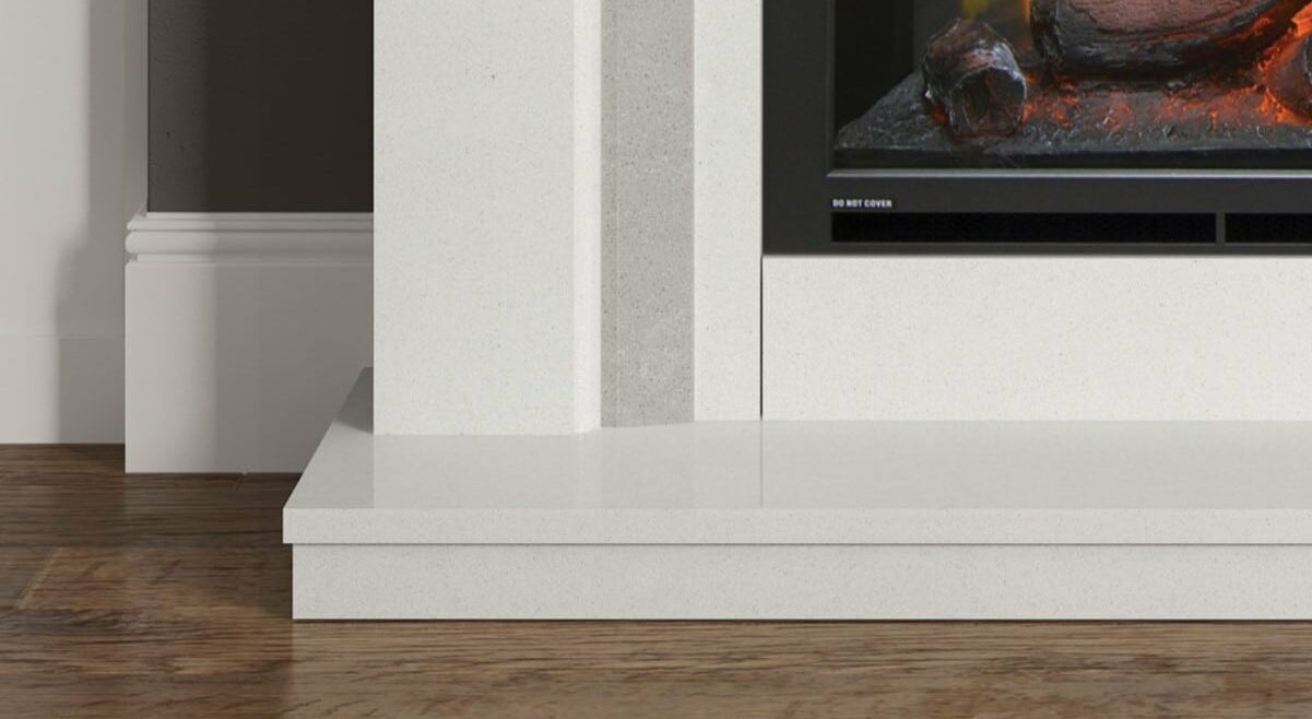 Sinderhope in White Micromarble with Grey Slips and Foxglen 950 Electric Fire bottom detail