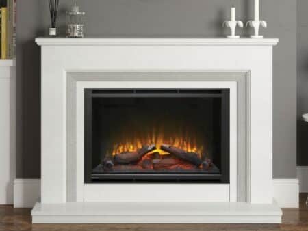 Sinderhope in White Micromarble with Grey Slips and Foxglen 950 Electric Fire close up