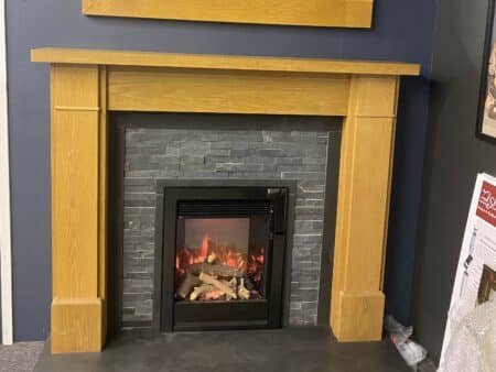 Trent Fireplaces Brindisi in Solid Oak with Grey back panel & hearth