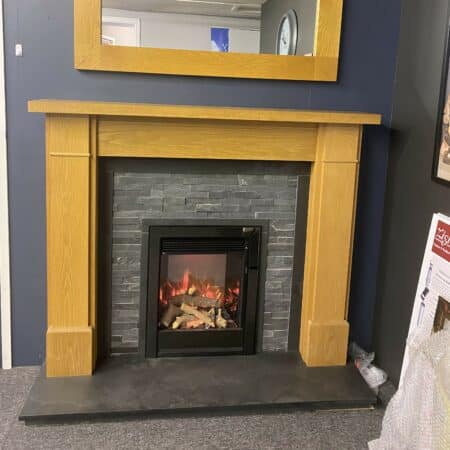 Trent Fireplaces Brindisi in Solid Oak with Grey back panel & hearth