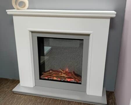 Trent Fireplaces Highland & Evonic Fires Halo 650 Electric Suite in White MDF