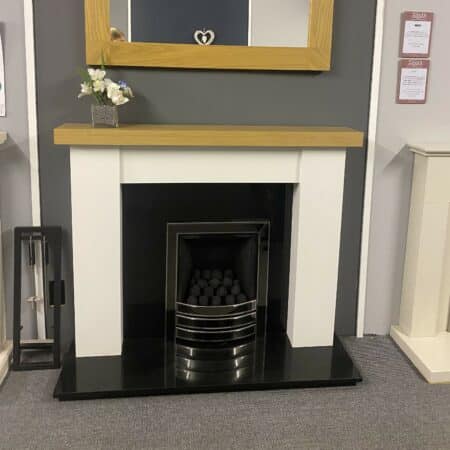 Trent Fireplaces Millbrook 58_ in White Painted MDF with Solid Oak Shelf