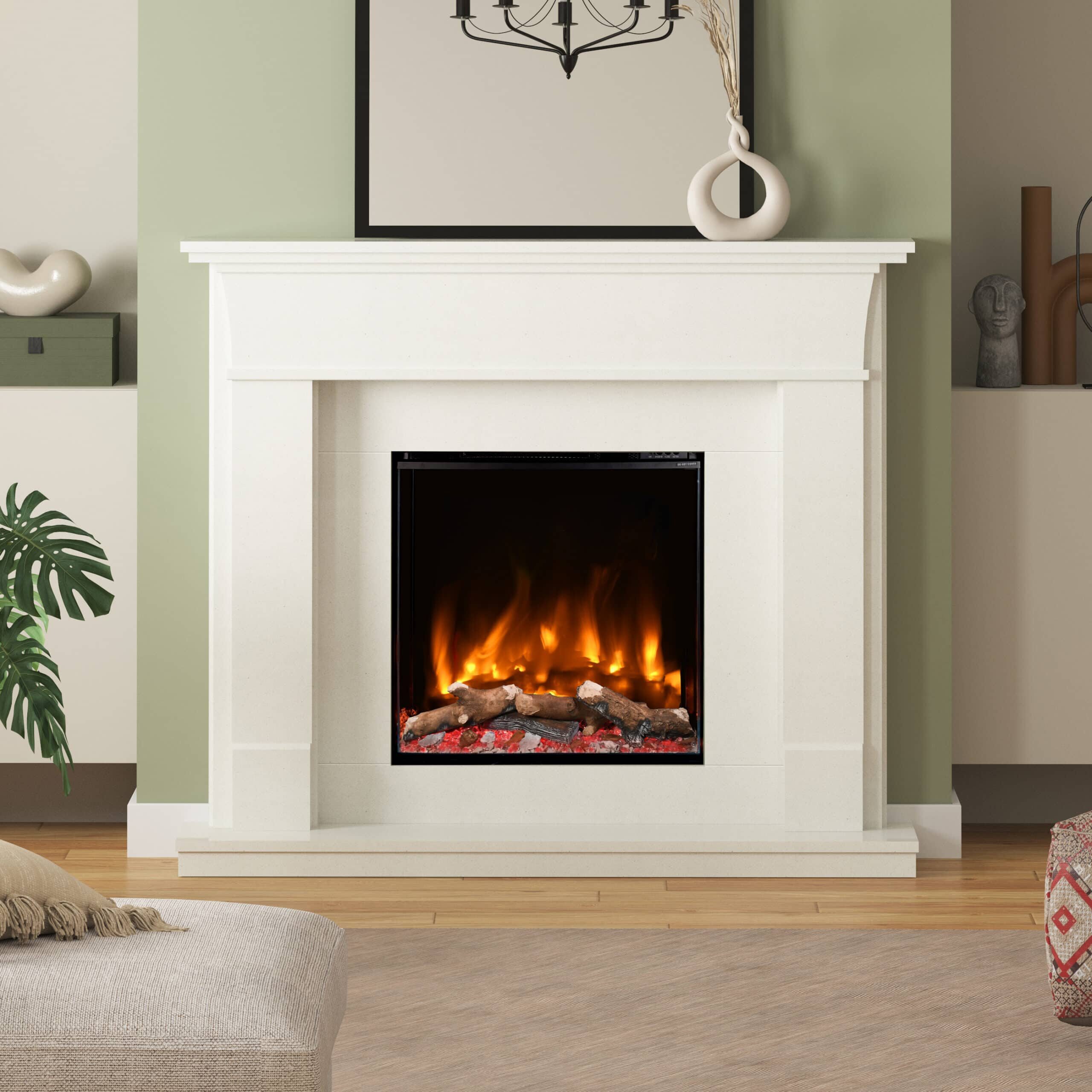 Elkstone in White Micromarble with Saxton 600P Electric Fire