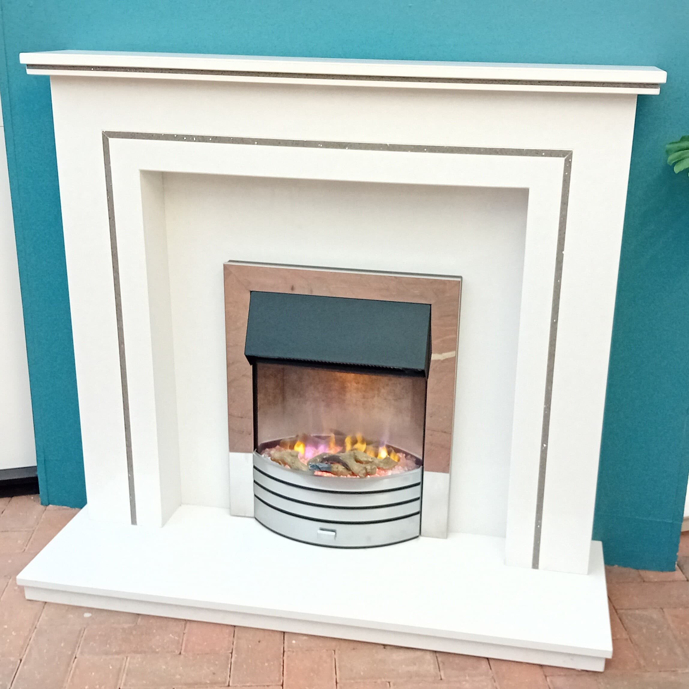 Essence Fireplaces Blackmore 48_ Micromarble Fireplace with Grey Quartz Inlay