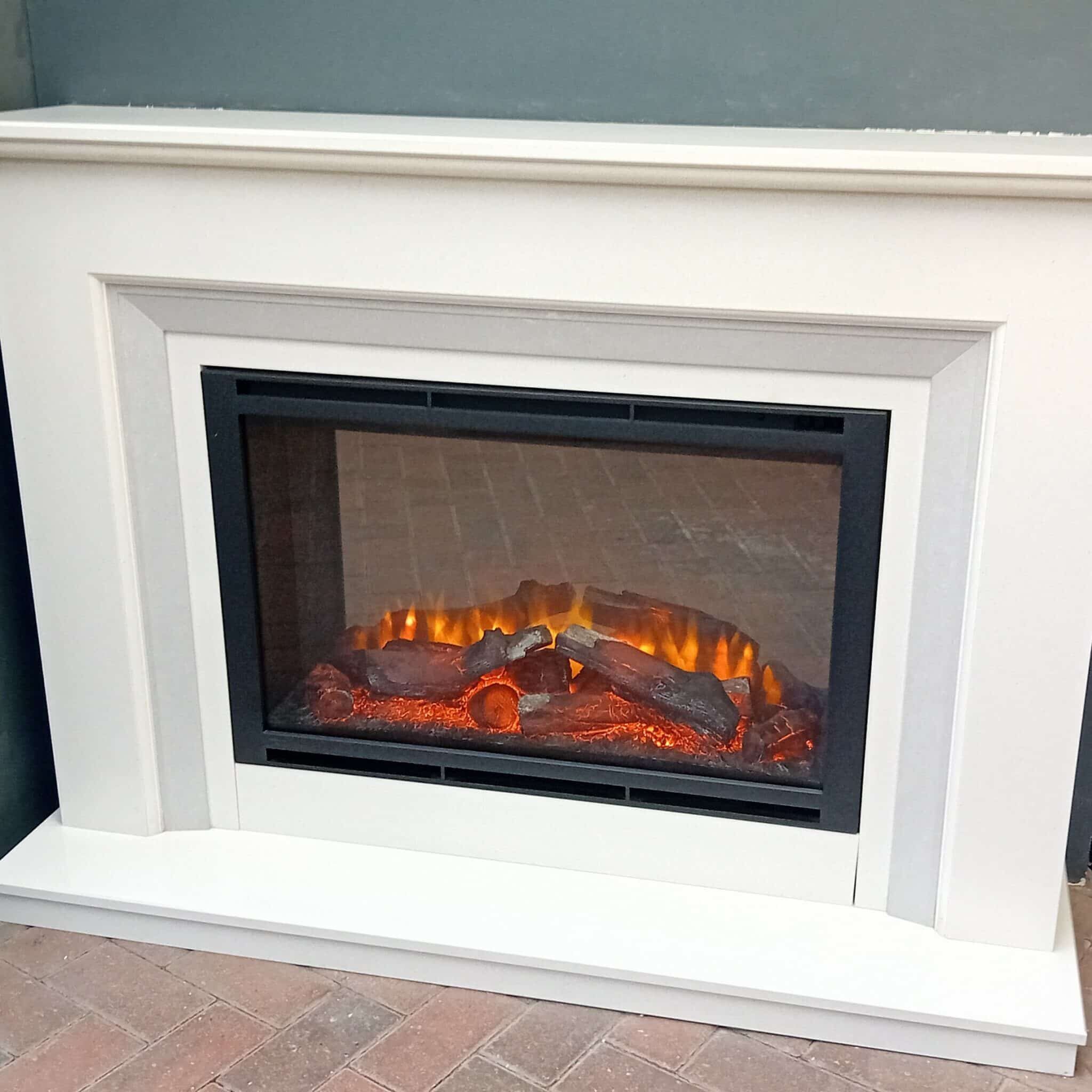 Essence Fireplaces Sinderhope 52_ Electric Suite in White & Grey Micromarble