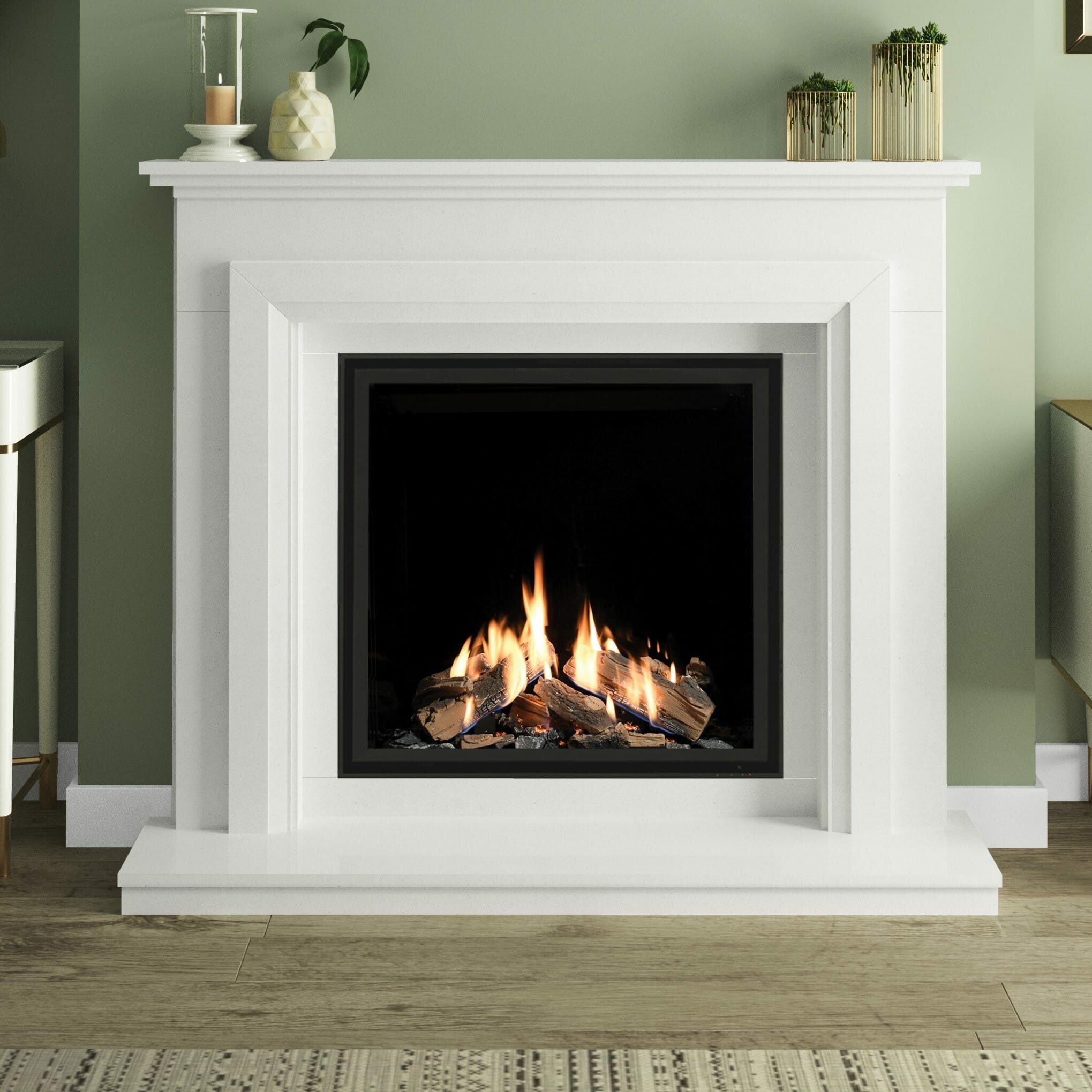 Sunnyside in White Micromarble with Highcliffe 750CF Gas Fire