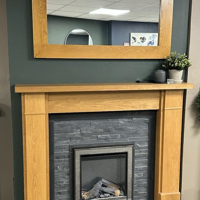 Trent Brindisi Solid Oak Surround with Mirror Back Panel & Hearth