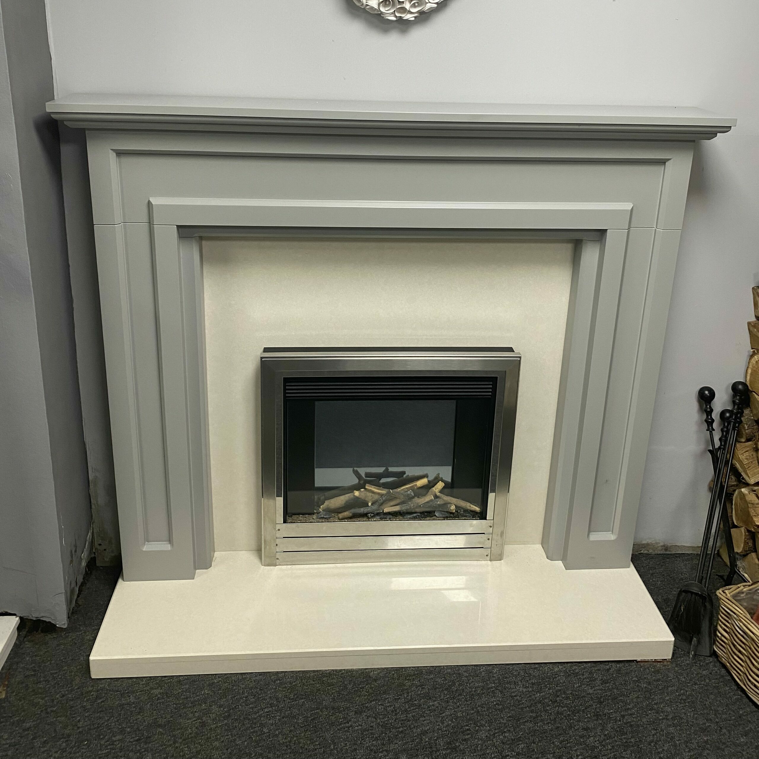 Trent Fireplaces Mayfair 60_ surround in Grey with Cream Hearth & Back Panel