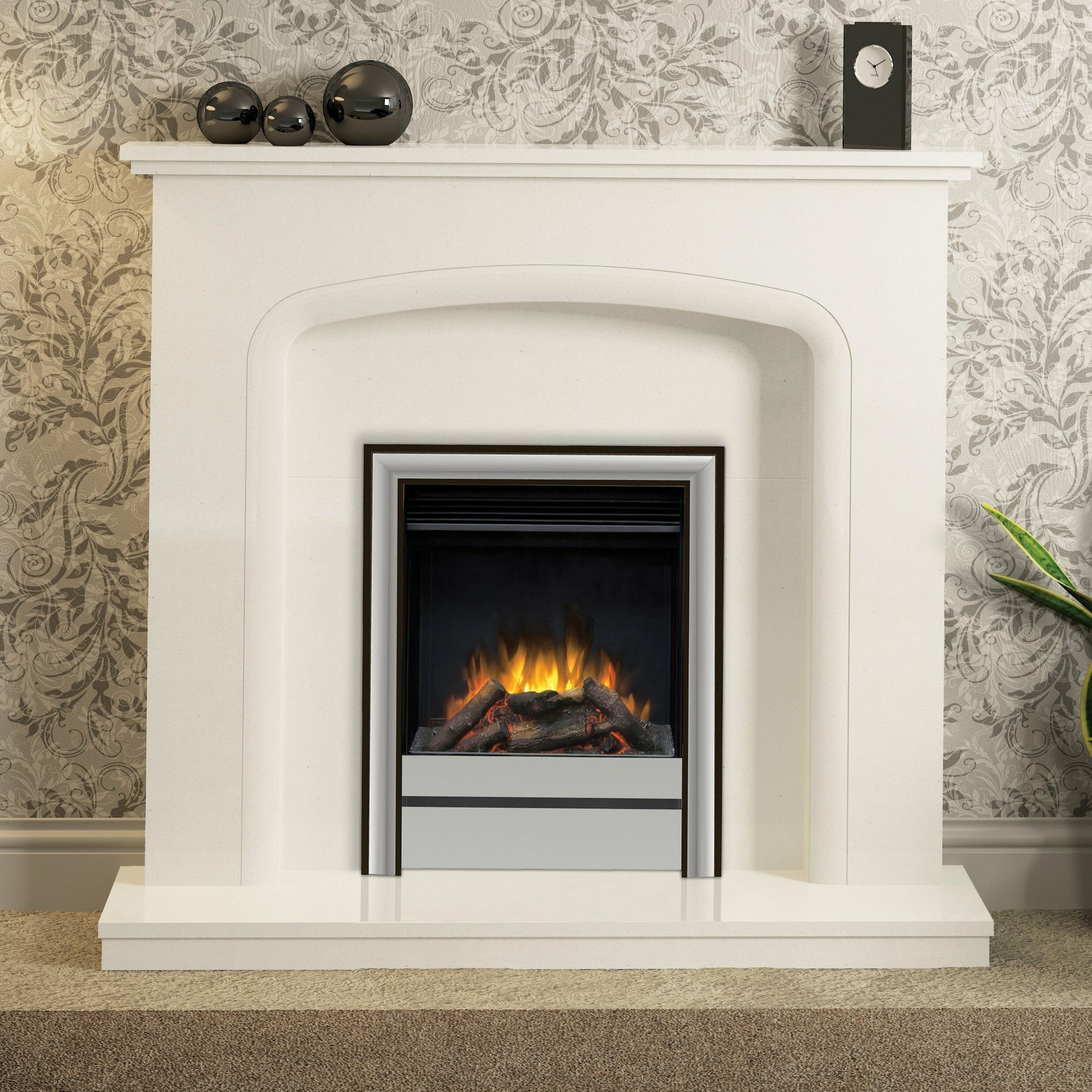 Wansbeck in White Micromarble with Saxton 16 with Chollerton Front in Chrome Fireplace